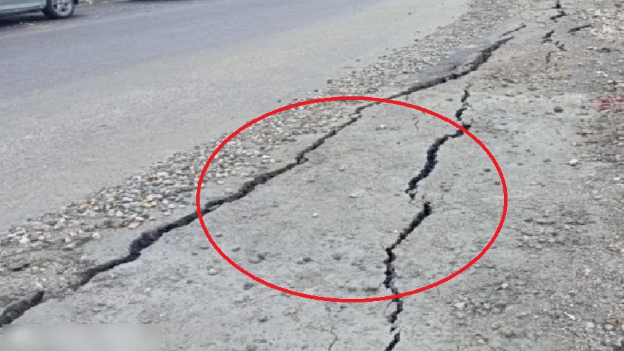 Cracks in all-weather road in first rain