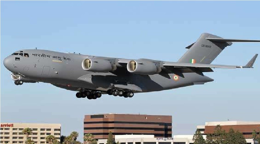 Air Force plane C-17 departs with tents