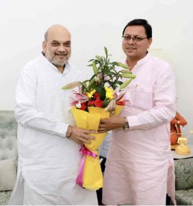 cm dhami with amit shah