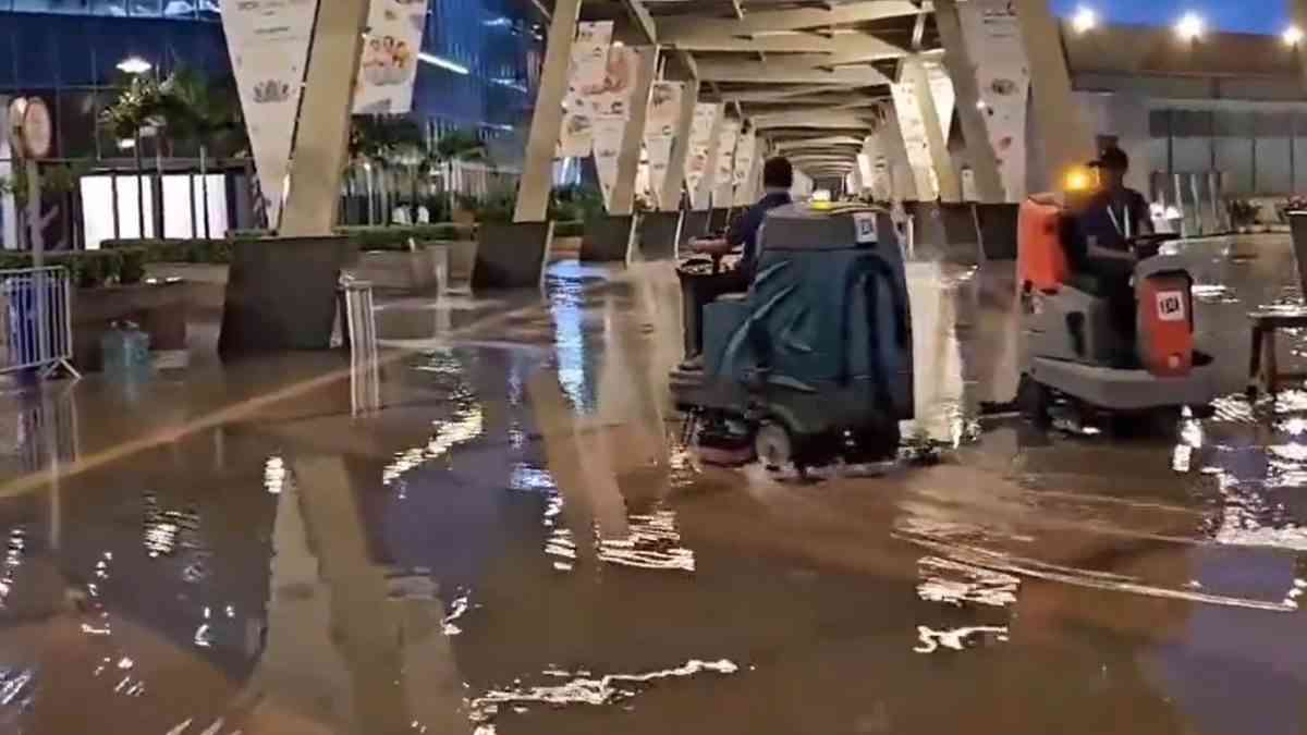Bharat Mandapam filled with water after rain, Congress takes aim, says development is floating