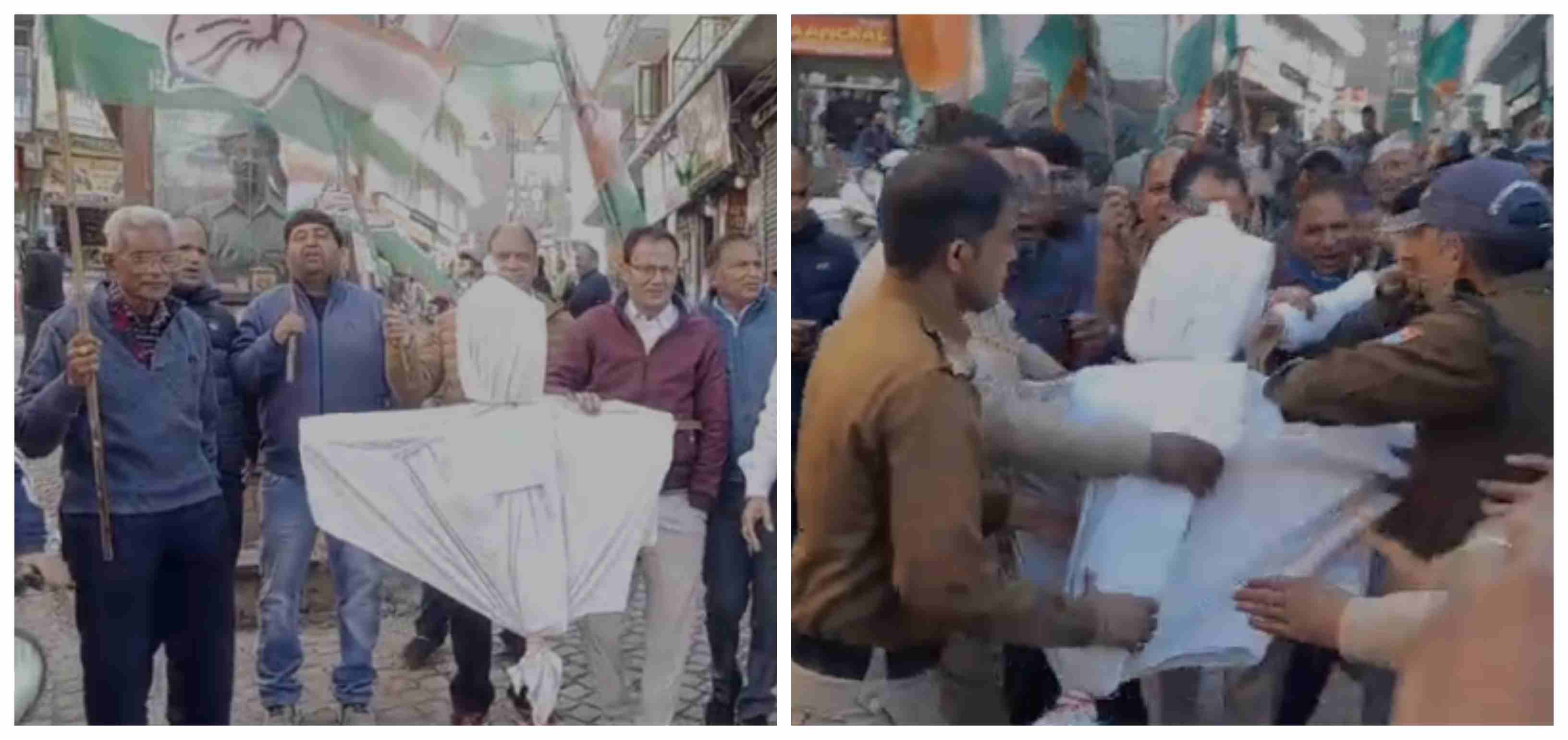 पुतला दहन को लेकर पुलिस और कांग्रेस कार्यकर्ताओं में तीखी नोंक-झोंक, जमकर हुआ हंगामा कांग्रेस प्रदर्शन मसूरी