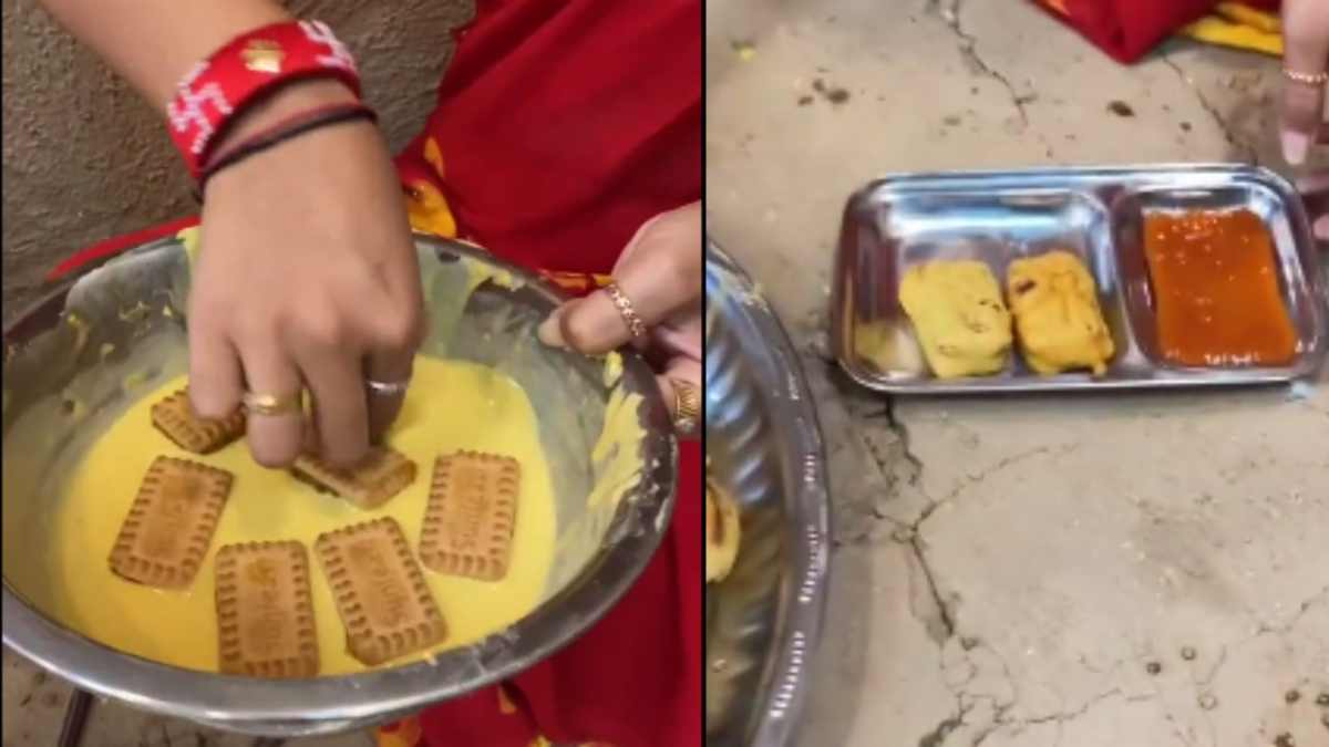 Will you eat potato pakodas with biscuits, video is going viral, watch here