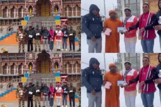राम मंदिर का कलश लेकर बदरीनाथ धाम पहुंचे विहिप कार्यकर्ता, ध्यान में बैठे साधुओं को दिया निमंत्रण