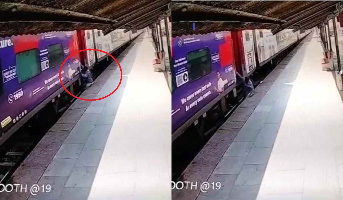 चलती ट्रेन से गिरा यात्री, प्लेटफार्म और पटरियों के बीच बुरी तरह फंसा, CCTV मे कैद हुआ खौफनाक मंजर
