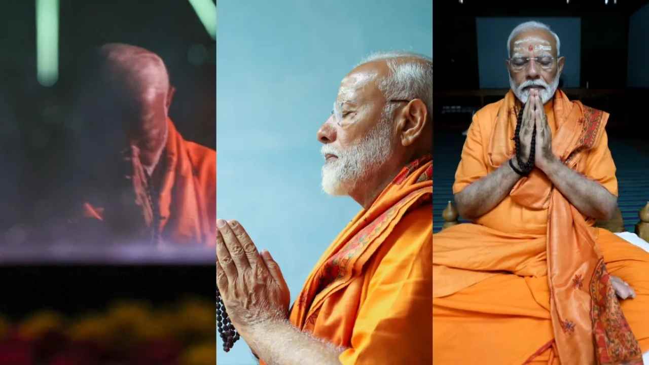 PM Modi sitting in meditation posture at Vivekananda Rock Memorial