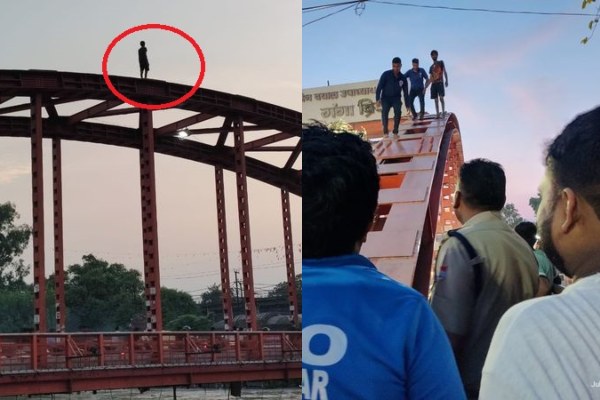 गंगा ब्रिज पर चढ़ा कांवड़िया
