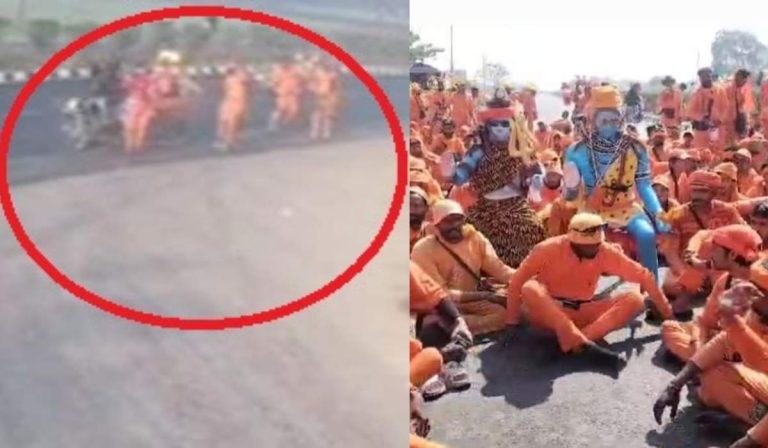 कांवड़ ले जा रहे कांवड़िये को बाइक सवार ने मारी टक्कर, गुस्साए कांवड़ियों ने किया NH जाम
