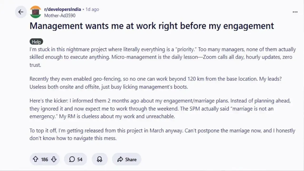 'शादी कोई इमरजेंसी नहीं, काम पर आओ...', कर्मचारी ने पूछा, जिंदगी कब जिएं- Reddit Post Viral employee