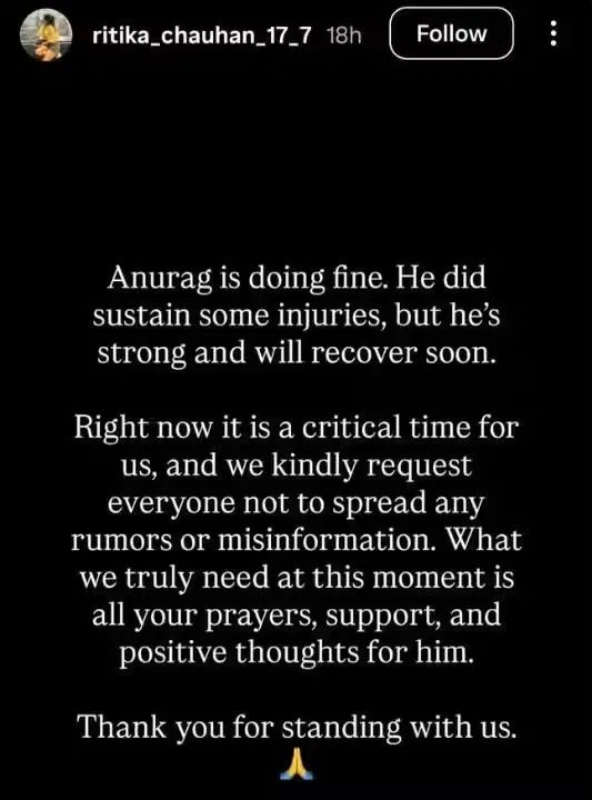 UK07 Rider anurag dobhal wife post about his health