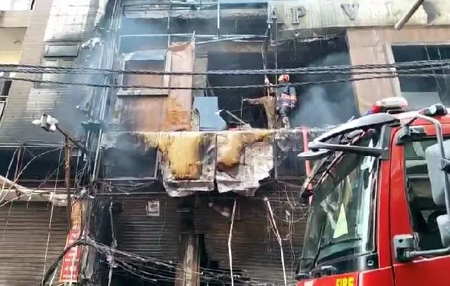 building caught fire