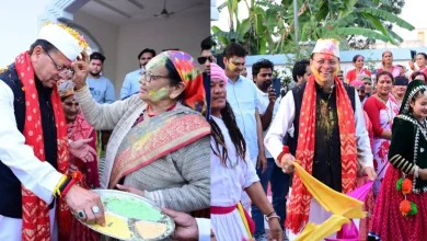 cm dhami celebrate holi in khatima photos