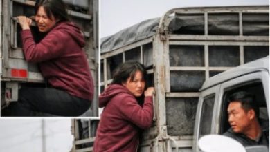 China-woman- hang ON truck-viral-video