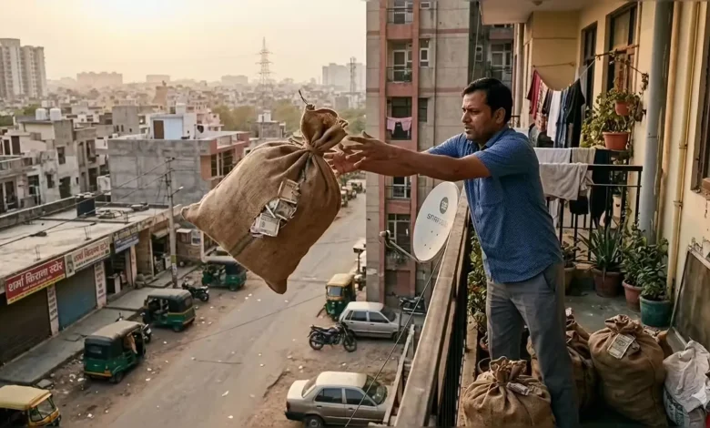 पैसों की बारिश!, ED Raid पड़ते ही 9वीं मंजिल से फेंके नोटों से भरे दो बैग, Video Viral unjab-moahli-ed-raid-bag-full-of-500-rupee-notes-thrown-from-9th-floor