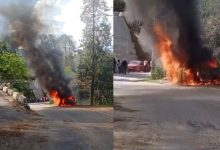 Car Catches Fire in Tehri