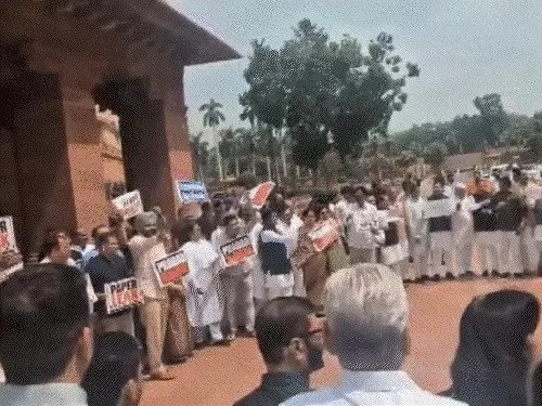 Parliament Protest Photos Update PM Modi Rahul Gandhi BJP Congress Paper Leak Row